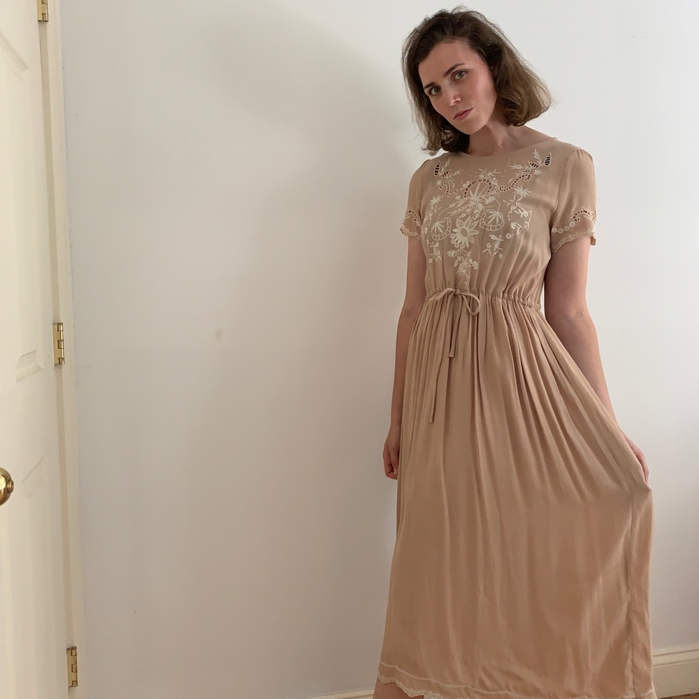 Nude lacy fringe dress